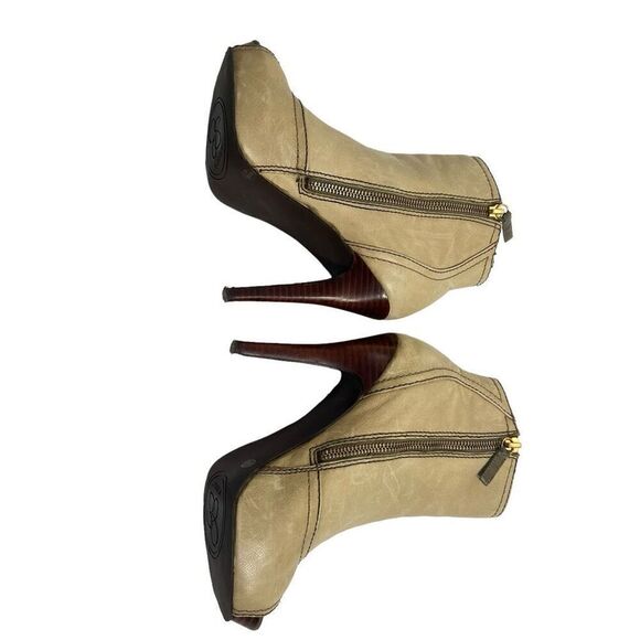Jessica Simpson 6B Women's Tan Leather Heeled Open-Toe Ankle Boot Size 6B - Picture 7 of 9